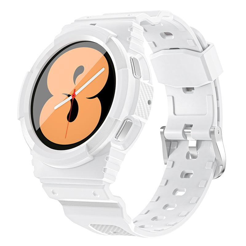 For Samsung Galaxy Watch4 44mm / Watch 5 44mm Replacement Band TPU Watch Strap with Case Cover - White For Samsung Galaxy Watch4 44mm / Watch 5 44mm Replacement Band TPU Watch Strap with Case Cover - White